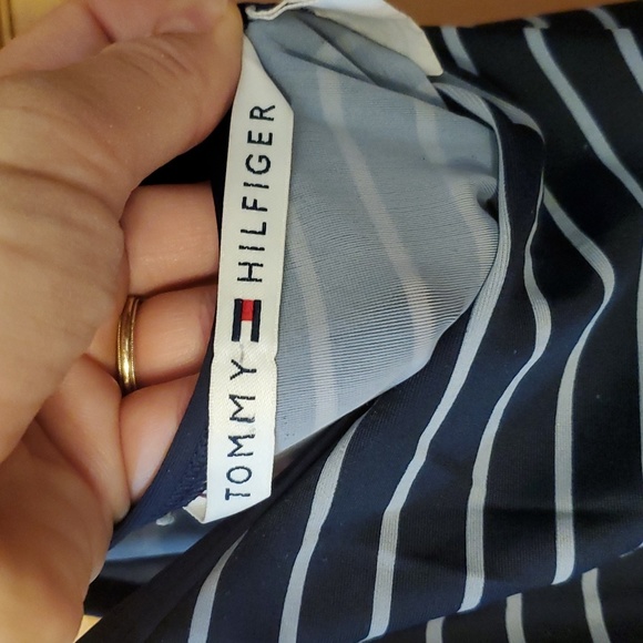 Tommy Hilfiger Womans Stretch Navy Striped Sleeveless Racerback Dress Size M - Picture 9 of 12